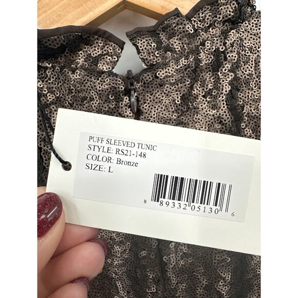 Sea New York Rachelle Puff Sleeve Dress in Bronze Size Large NWT Pockets - Picture 8 of 13